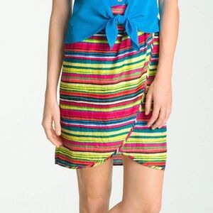 Nanette Lepore Senorita Stripe Silk Faux Wrap Skirt Women’s Size 8 Bold Spring